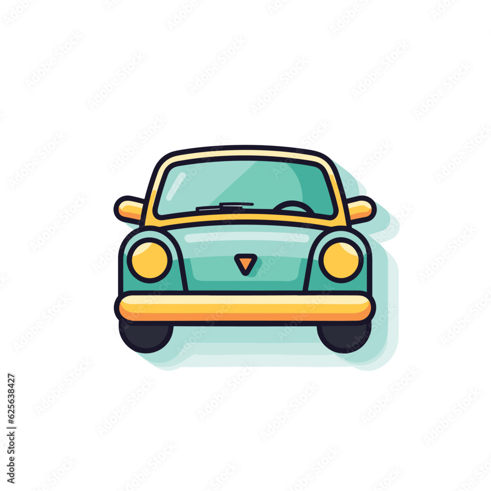 Vector of a flat green car with a vibrant yellow stripe on the side