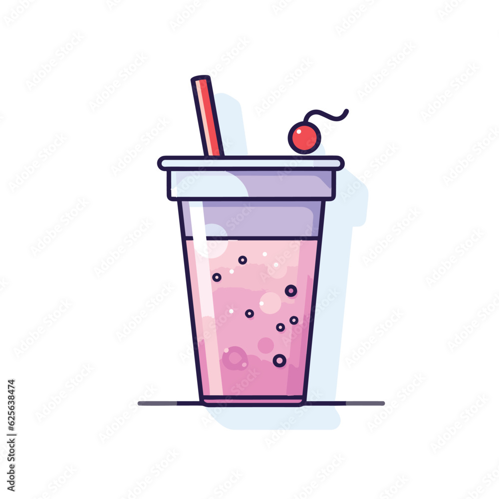 Vector of a refreshing drink with a cherry garnish and a straw on a flat surface Vector of a refreshing drink with a cherry garnish and a straw on a flat surface