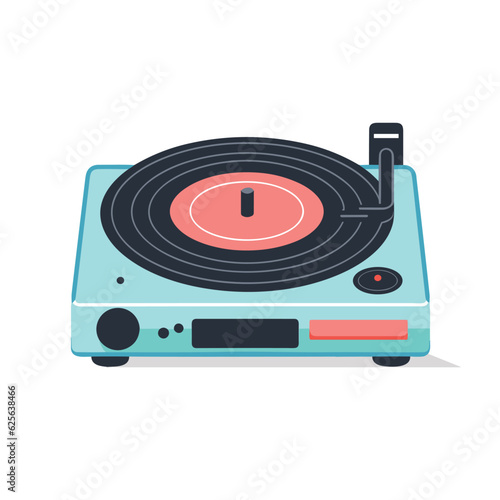 Vector of a blue record player with a red disc on a flat surface