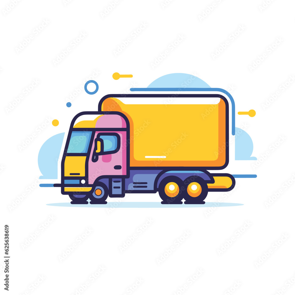 Vector of a colorful flatbed truck with a matching trailer