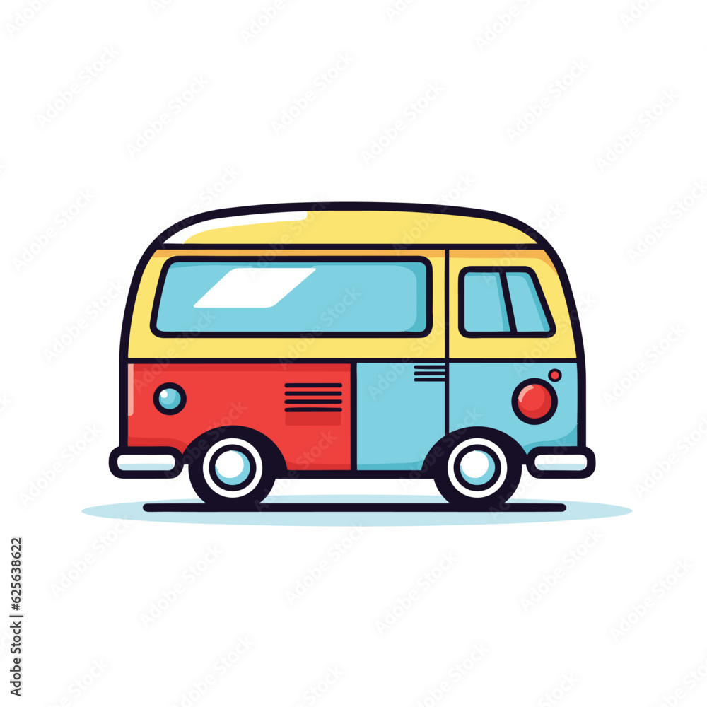 Vector of a vibrant and eye catching bus parked on a bustling city street