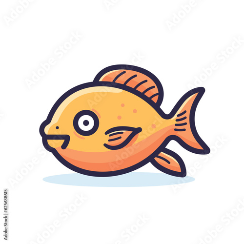 Vector of a happy yellow fish with a big smile on a flat surface