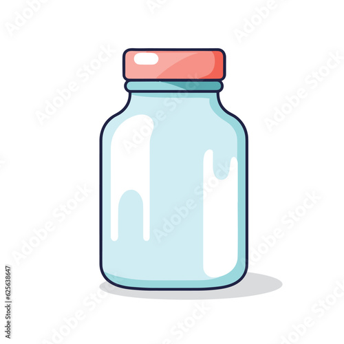 Vector of a flat blue glass bottle with a vibrant red lid