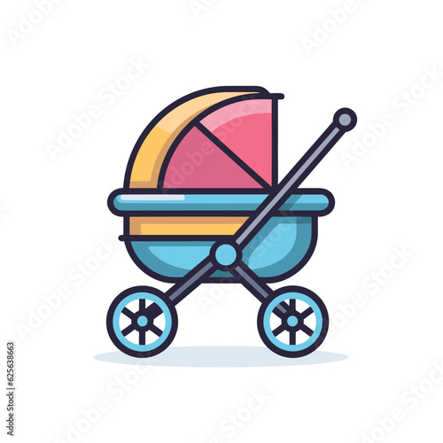 Vector of a pink and blue baby stroller in a flat style