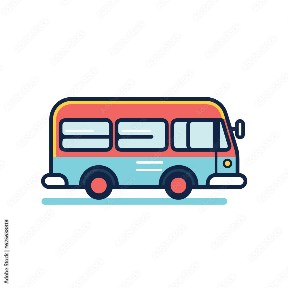 Flat vector icon a vibrant bus cruising along a scenic road