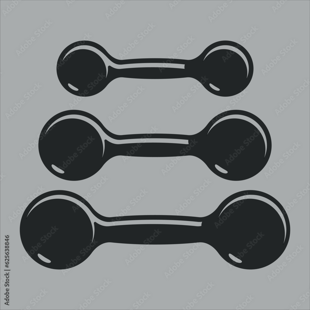 A set of dumbbell silhouettes. Sport and fitness. Vector on a gray background A set of dumbbell silhouettes. Sport and fitness. Vector on a gray background