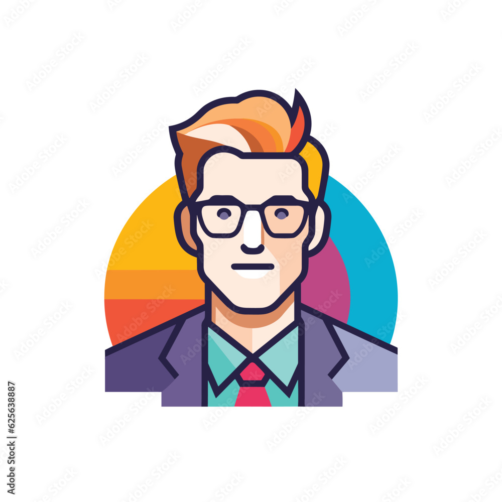 Flat vector icon a stylish man in glasses and suit, vector icon in a flat design