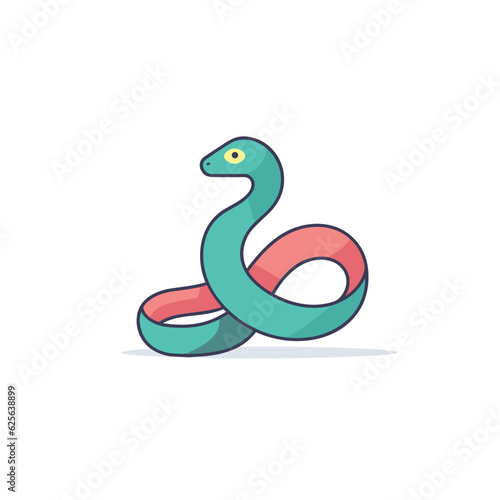 Flat vector icon a vibrant green snake with a striking red stripe encircling its neck