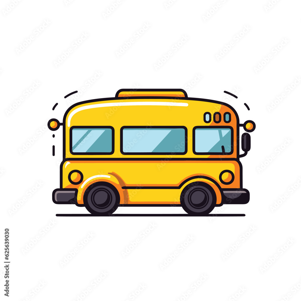 Flat vector icon a yellow school bus driving down a street