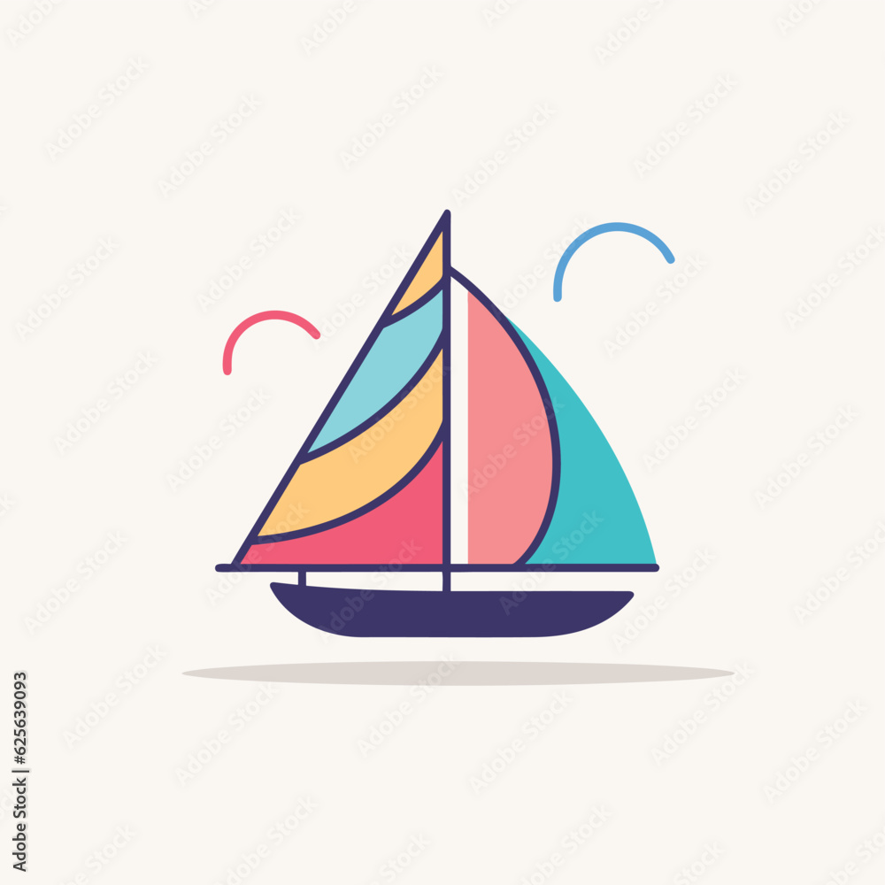 Flat vector icon a vibrant sailboat gliding on the calm waters