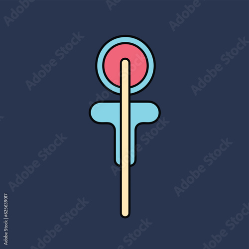 Flat vector icon a colorful lollipop with a vibrant pink center on a vibrant blue background