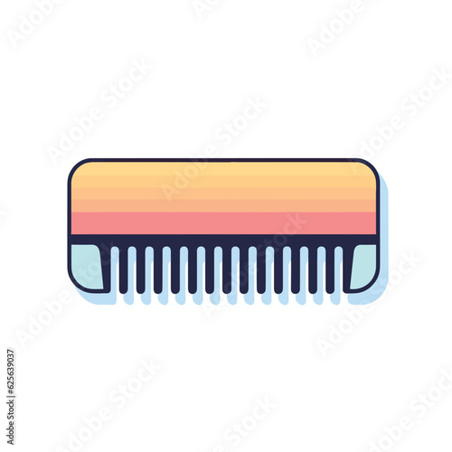 Flat vector icon a colorful comb with pink and yellow bristles on a white background