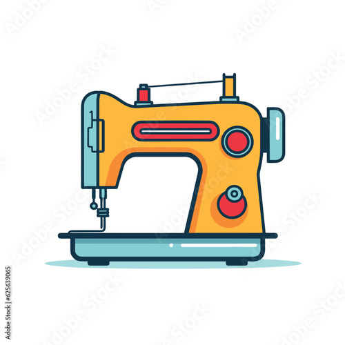 Flat vector icon a vibrant yellow sewing machine with a striking red button