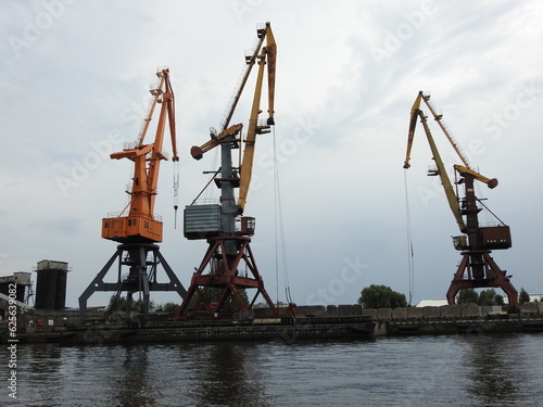 cranes in the port of kaliningrad, russia
