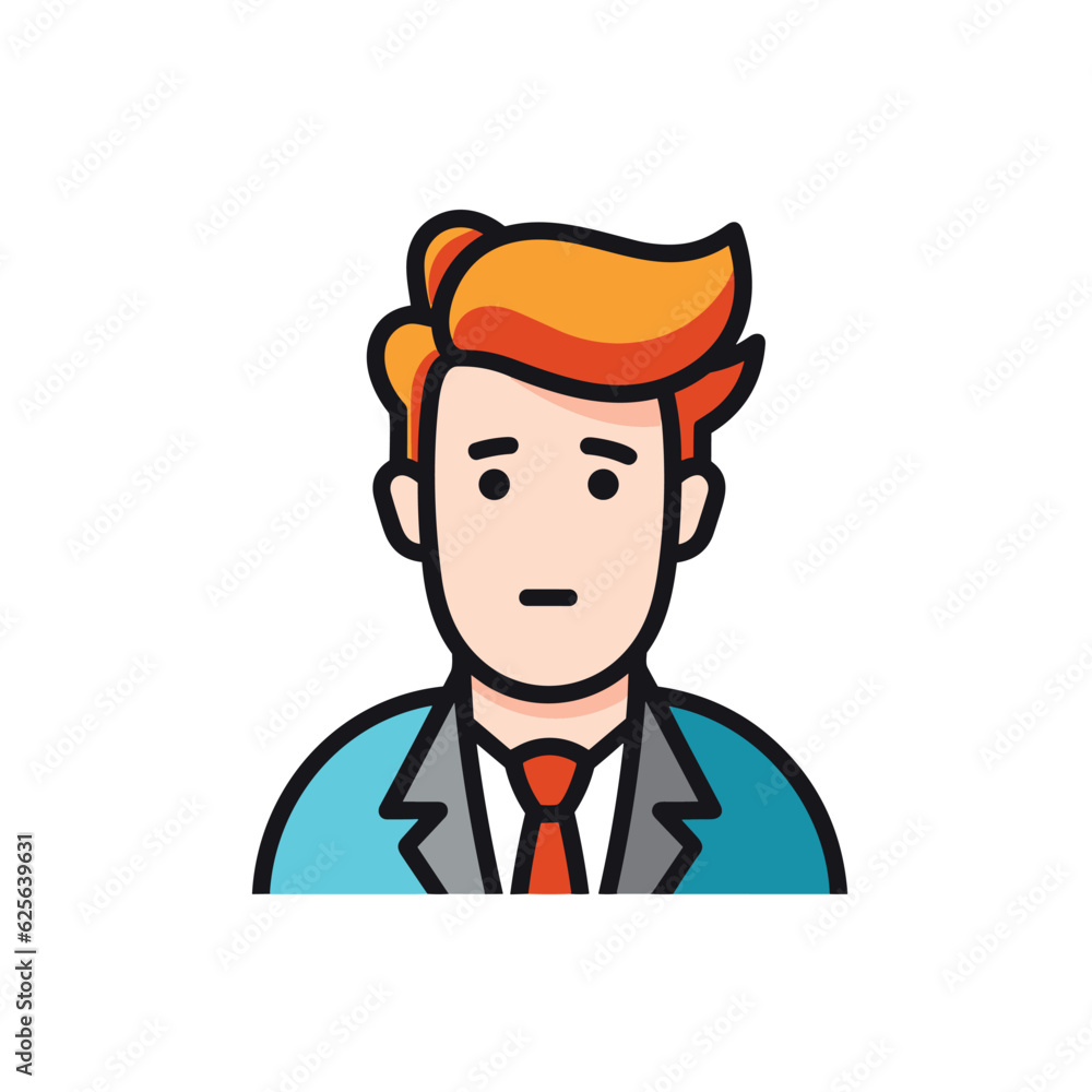 Vector flat icon of a stylish man with red hair wearing a suit and tie