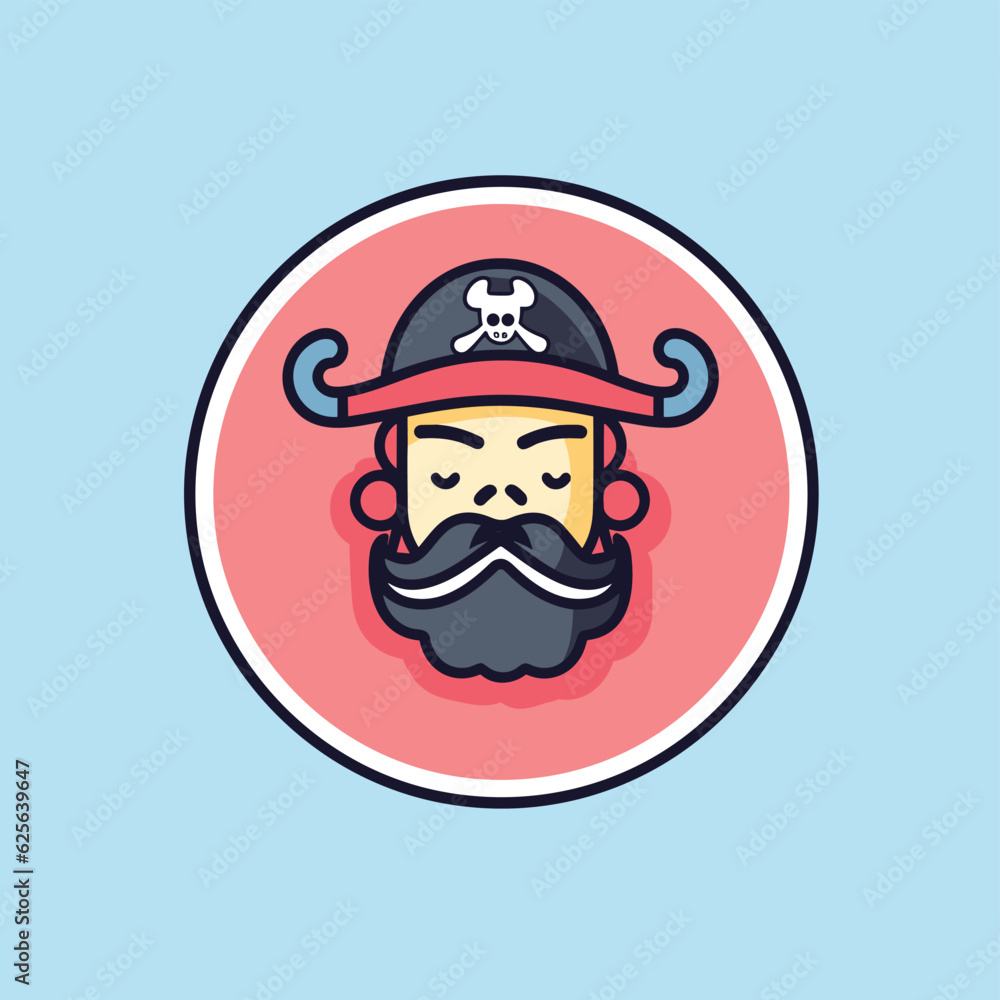 Vector flat icon of a bearded man wearing a pirate hat, a vector flat icon Vector flat icon of a bearded man wearing a pirate hat, a vector flat icon
