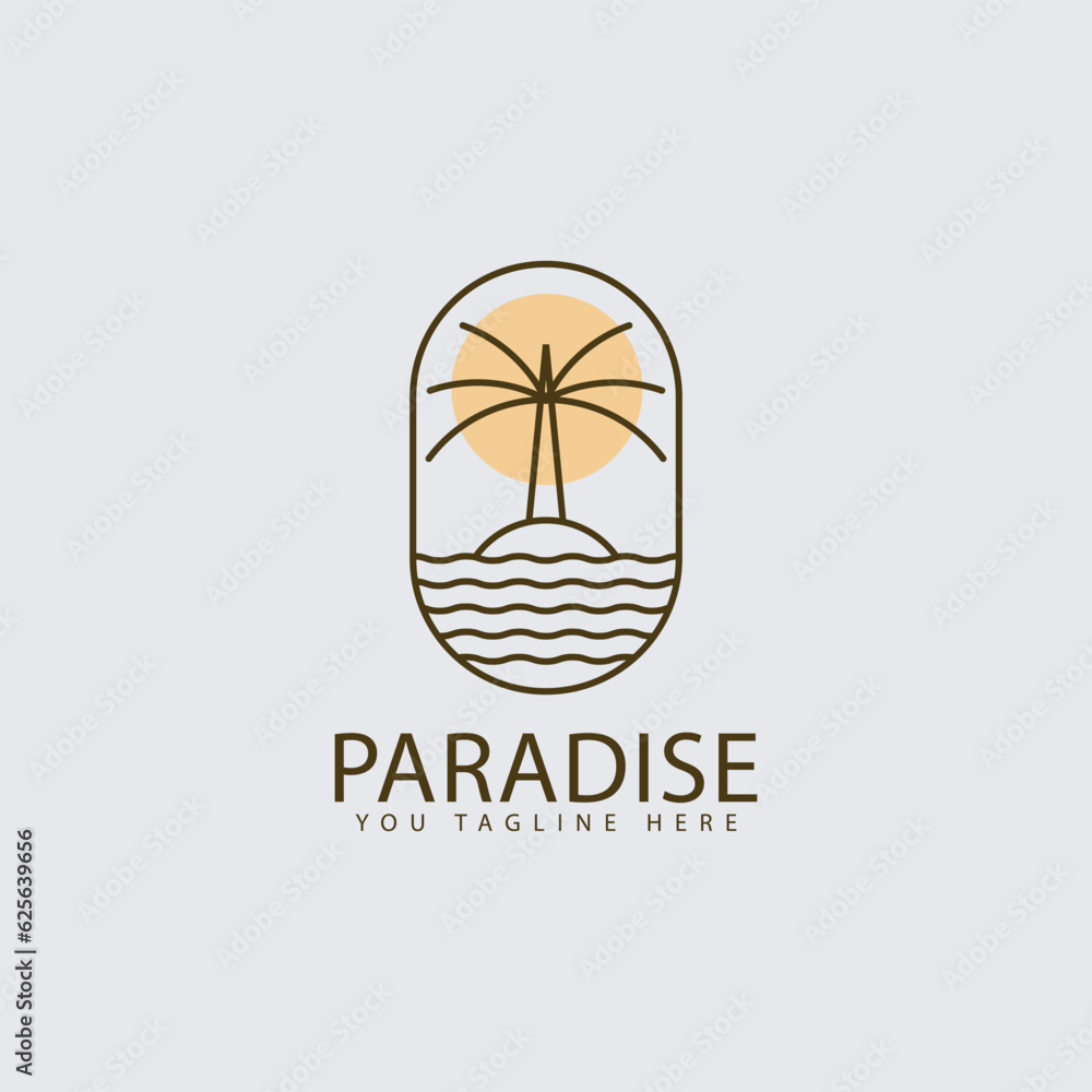 Obraz premium Minimalist Line Art Logo Badge Paradise