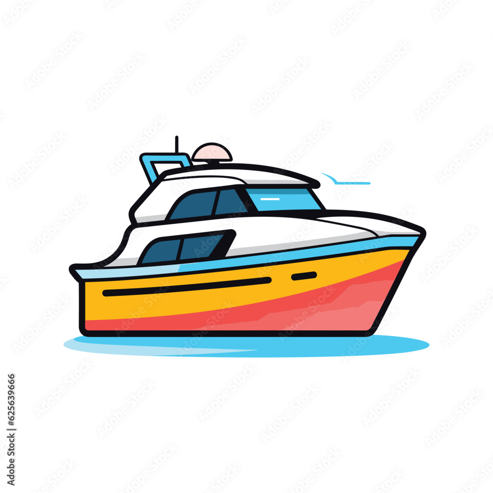 Vector flat icon of a serene boat floating on a calm body of water Vector flat icon of a serene boat floating on a calm body of water