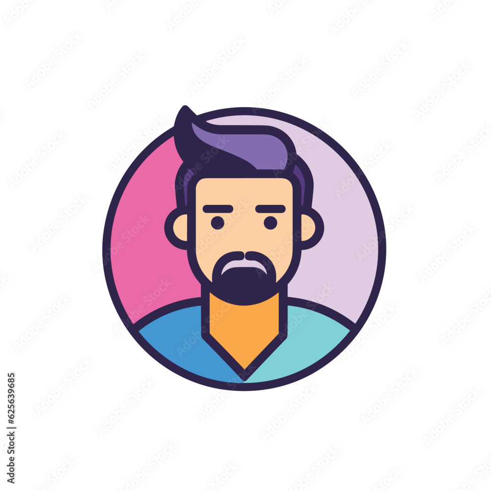 Vector flat icon of a bearded man in a circular icon