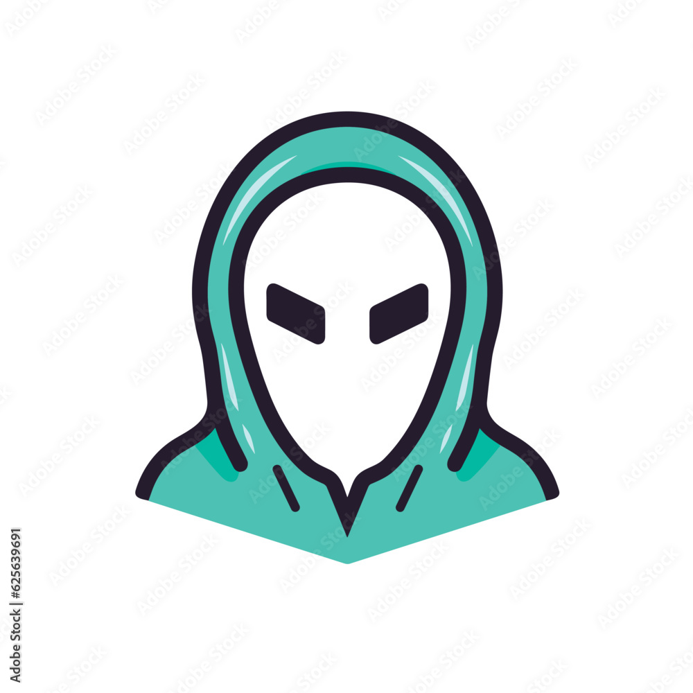 Vector flat icon of a person wearing a hoodie featuring an iconic alien face design