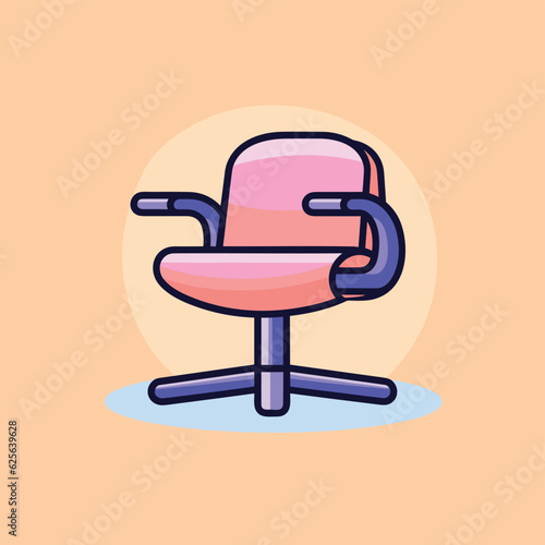 Vector flat icon of a modern pink chair with a sleek blue armrest in a minimalist setting
