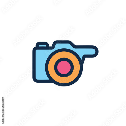Vector flat icon of a camera lens with a pink dot
