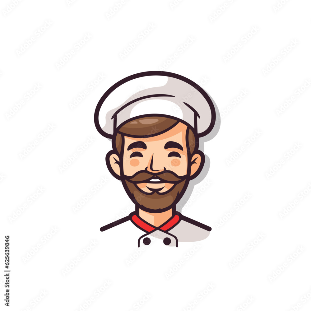 Vector flat icon of a bearded man wearing a chef hat in a flat vector icon