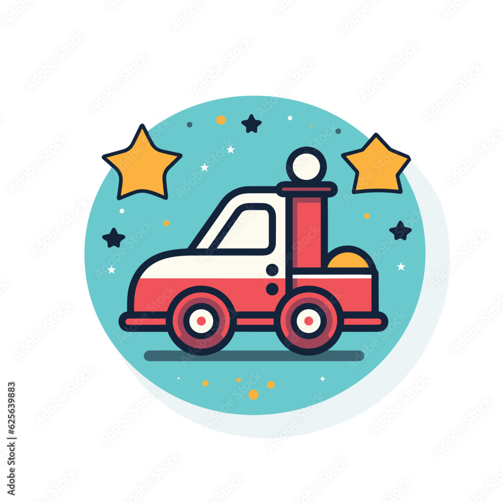 Vector flat icon of a red truck with star patterns on a flat vector icon