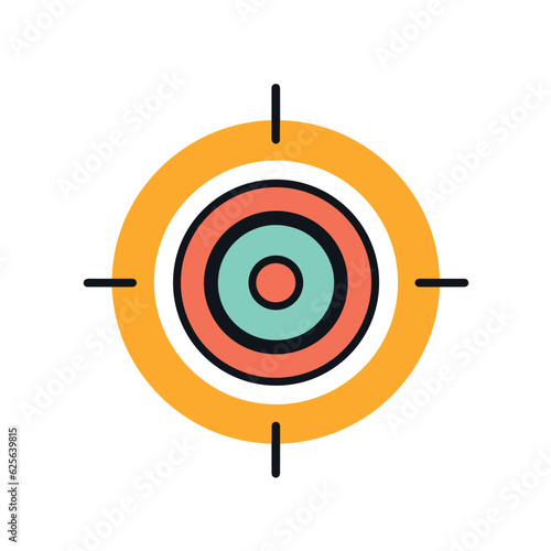 Vector flat icon of a flat vector icon of an orange and blue circle with an arrow in the center