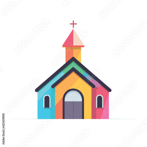 Vector flat icon of a church with a prominent cross symbolizing faith and spirituality