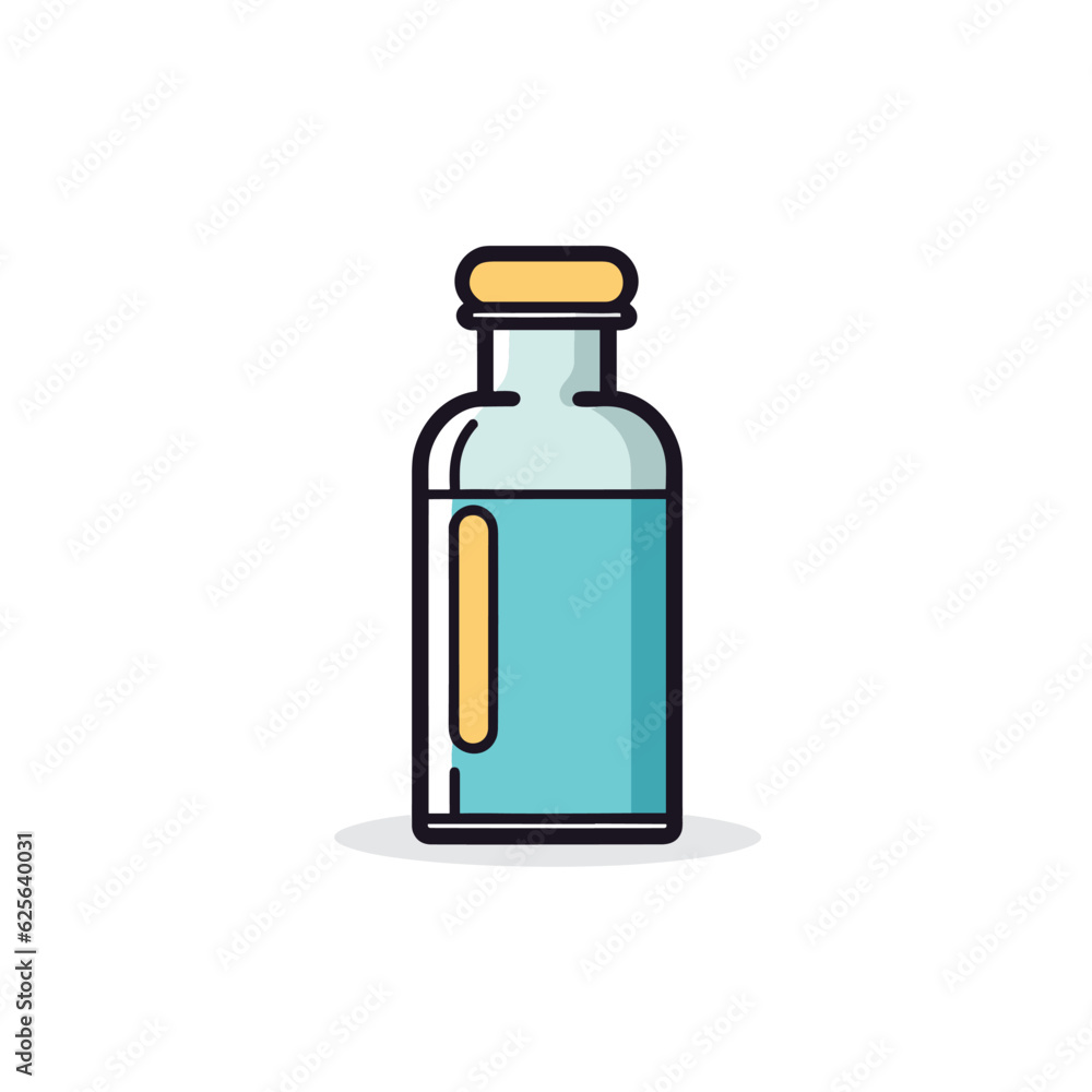 Vector flat icon of a transparent bottle filled with liquid on a clean white background Vector flat icon of a transparent bottle filled with liquid on a clean white background