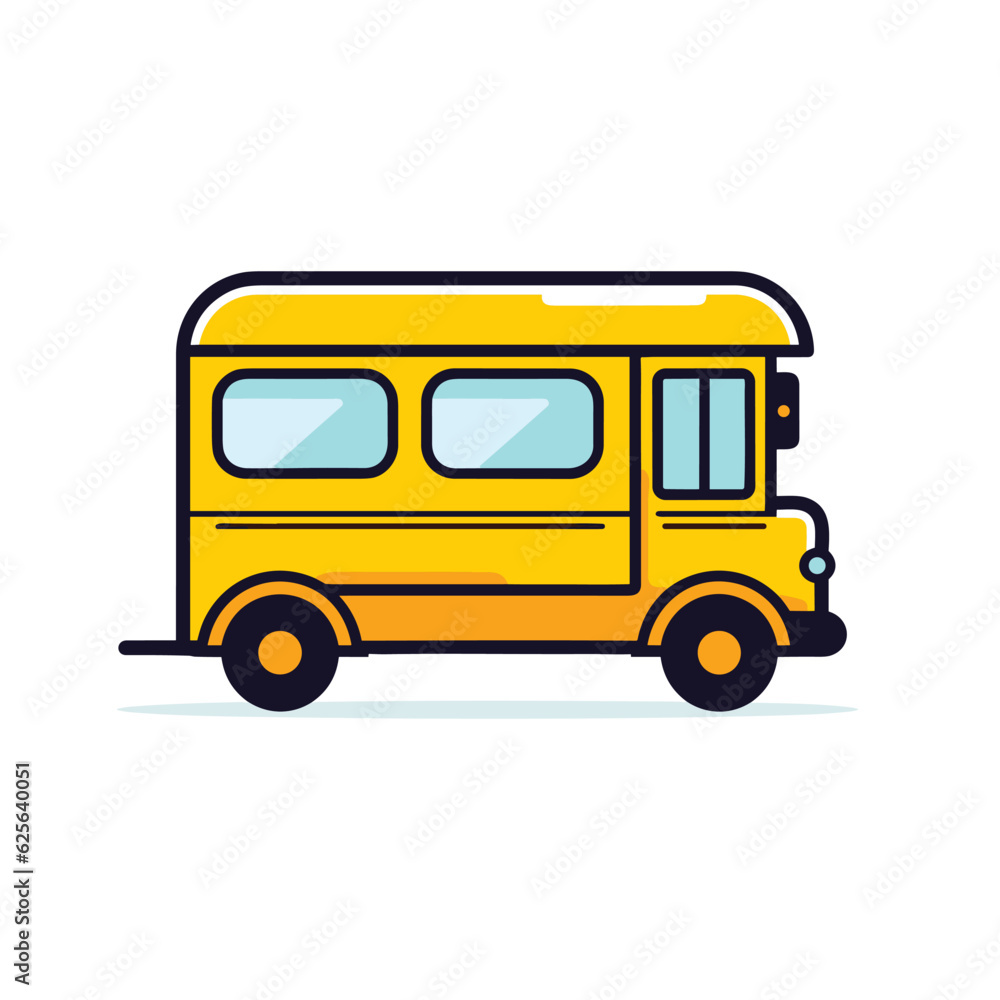 Vector flat icon of yellow school bus on a white background