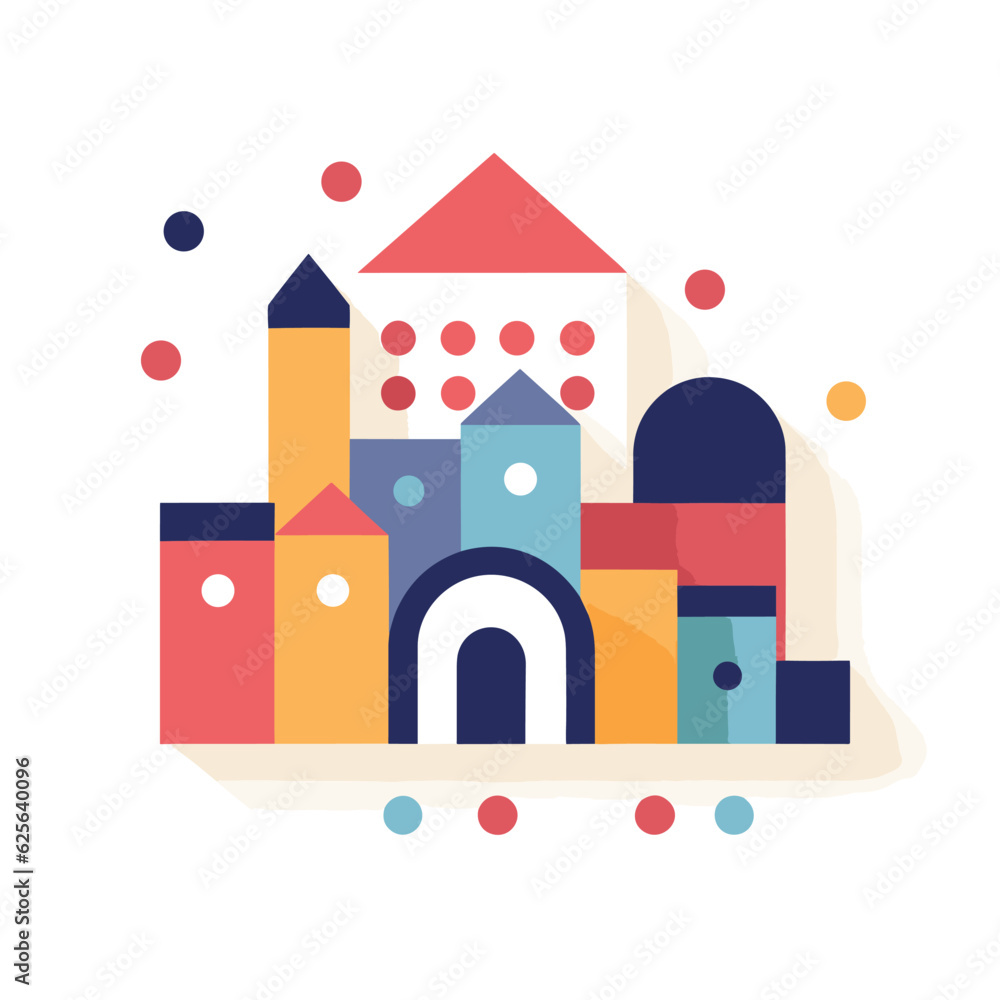 Fototapeta premium Vector flat icon of a vibrant and whimsical castle against a clean white backdrop