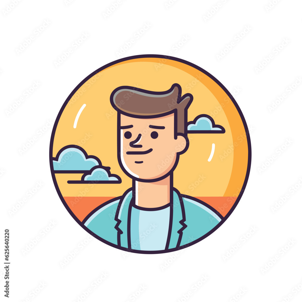 Vector flat icon of a man with a mustache wearing a blue shirt in a minimalist vector style Vector flat icon of a man with a mustache wearing a blue shirt in a minimalist vector style
