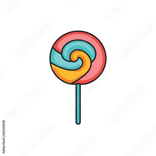 Vector flat icon of a vibrant and whimsical lollipop on a clean white background