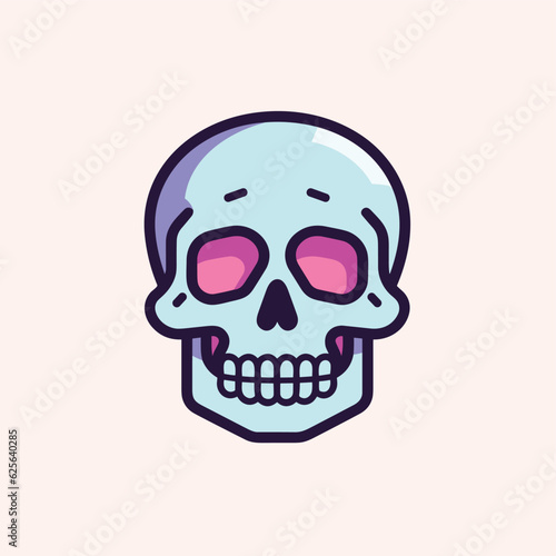 Vector flat icon of a pink eyed skull on a minimalist pink background