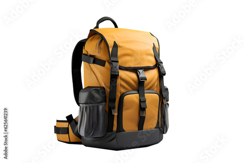 yellow tourist backpack on a transparent background. png file. Generative AI photo