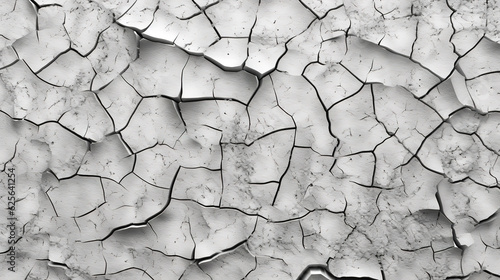 Seamless broken cracks background texture. Tileable stained peeling paint craquelure crackle pattern greyscale grunge overlay. Barren drought concept wallpaper or dry desert backdrop. Generative Ai