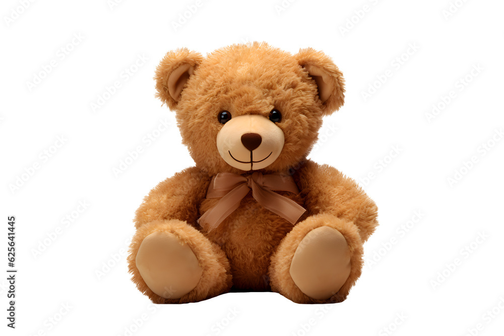 Plush brown teddy bear on a transparent background. png file. Generative AI