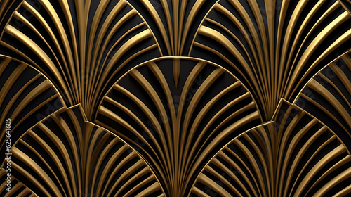 Obraz na płótnie Seamless golden Art Deco scallop palm fan line pattern