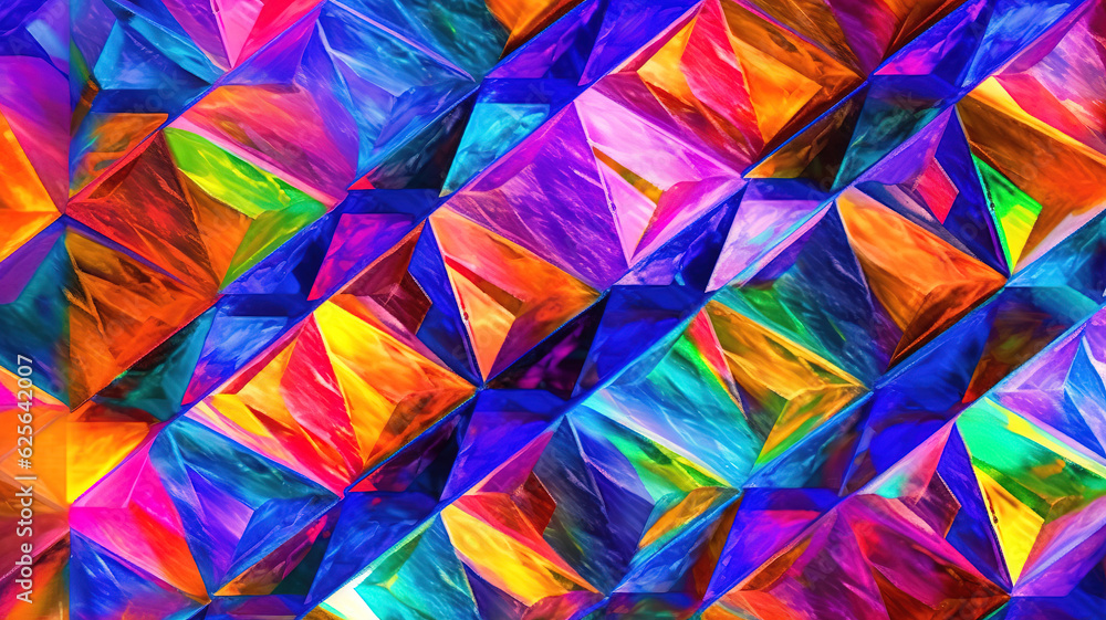 Seamless psychedelic rainbow marble diamond mosaic pattern background texture. Generative Ai