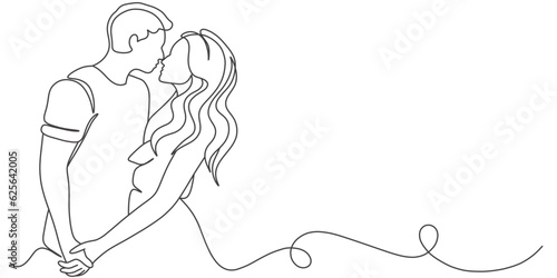 Engagement couple of lovers line art vector illustration