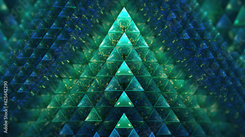 wallpaper for sierpinski triangle fractal in green and blue mathematics self similar recursive concept. Generative Ai