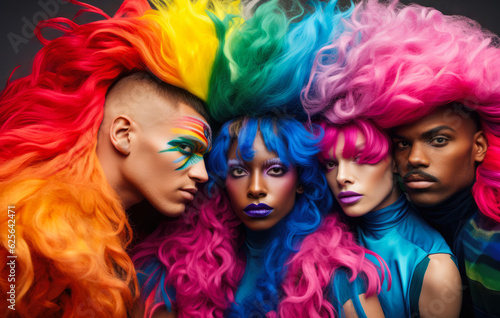Closeup of gay, lesbian, genderless diverse people representing the diversity of the lgbtq community. Generative AI © JuanM