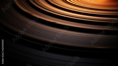 A high - resolution, detailed image of the grooves in a vinyl record under dramatic lighting, showcasing the abstract pattern and texture