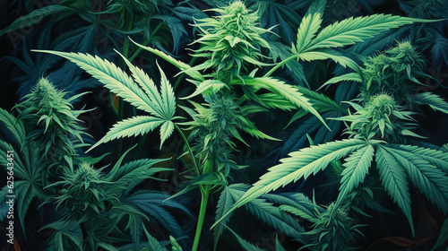 Flower bud of cannabis Satival in the greenhouse, marijuana flower bud background, herbal medicine. Generative AI