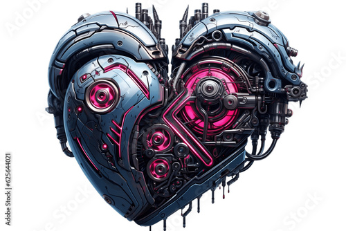 Cyberpunk Heart on Transparent Background. AI