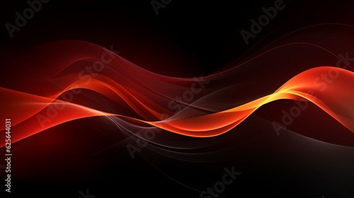 Red and orange lights wave on black background. Generative ai