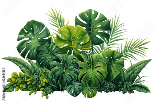 Tropical Leaves Foliage Plant Jungle Bush Floral on Transparent Background. AI