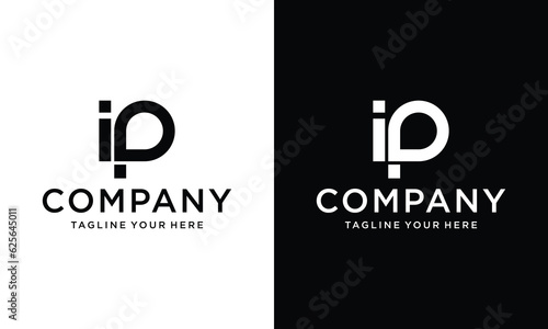 i p initial letter linked logo. i and p vector on a black and white background.